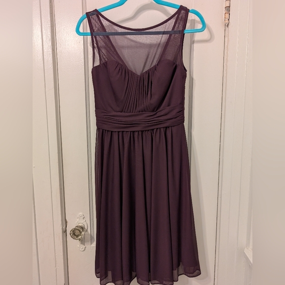 David's Bridal Illusion Neckline Plum Dress - Picture 1 of 4